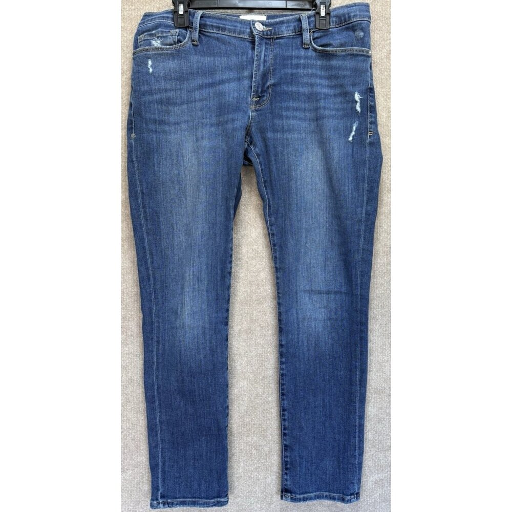 Frame Woman's Jeans 30 Blue Denim La Garcon Stretch Distressed Lupine Grind GUC